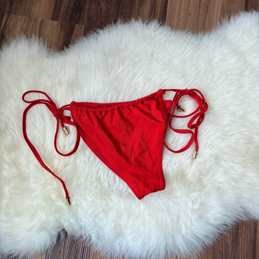 Hello Molly Red Side Tie Bikini Swimsuit Bottom • Size S